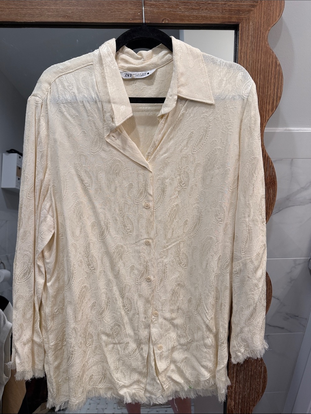 Zara Cream Paisley Button-Front Blouse